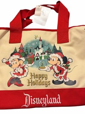 Disney Parks Exclusive Mickey Minnie Mouse Holidays Christmas Tote Bag Stitched